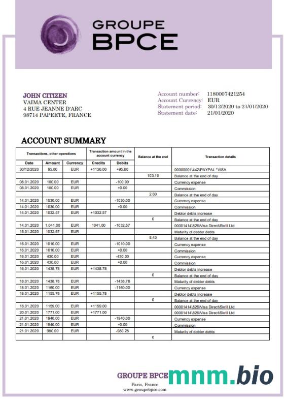 Wyciąg bankowy France Groupe BPCE łatwy do wypełnienia szablon w formacie Excel i PDF